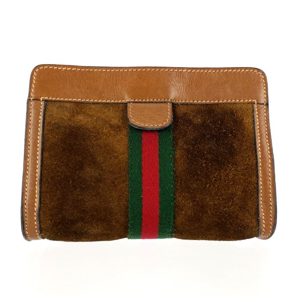 Vintage GUCCI Web Suede Leather Cosmetics Toiletry Travel Bag Italy - Picture 9 of 9